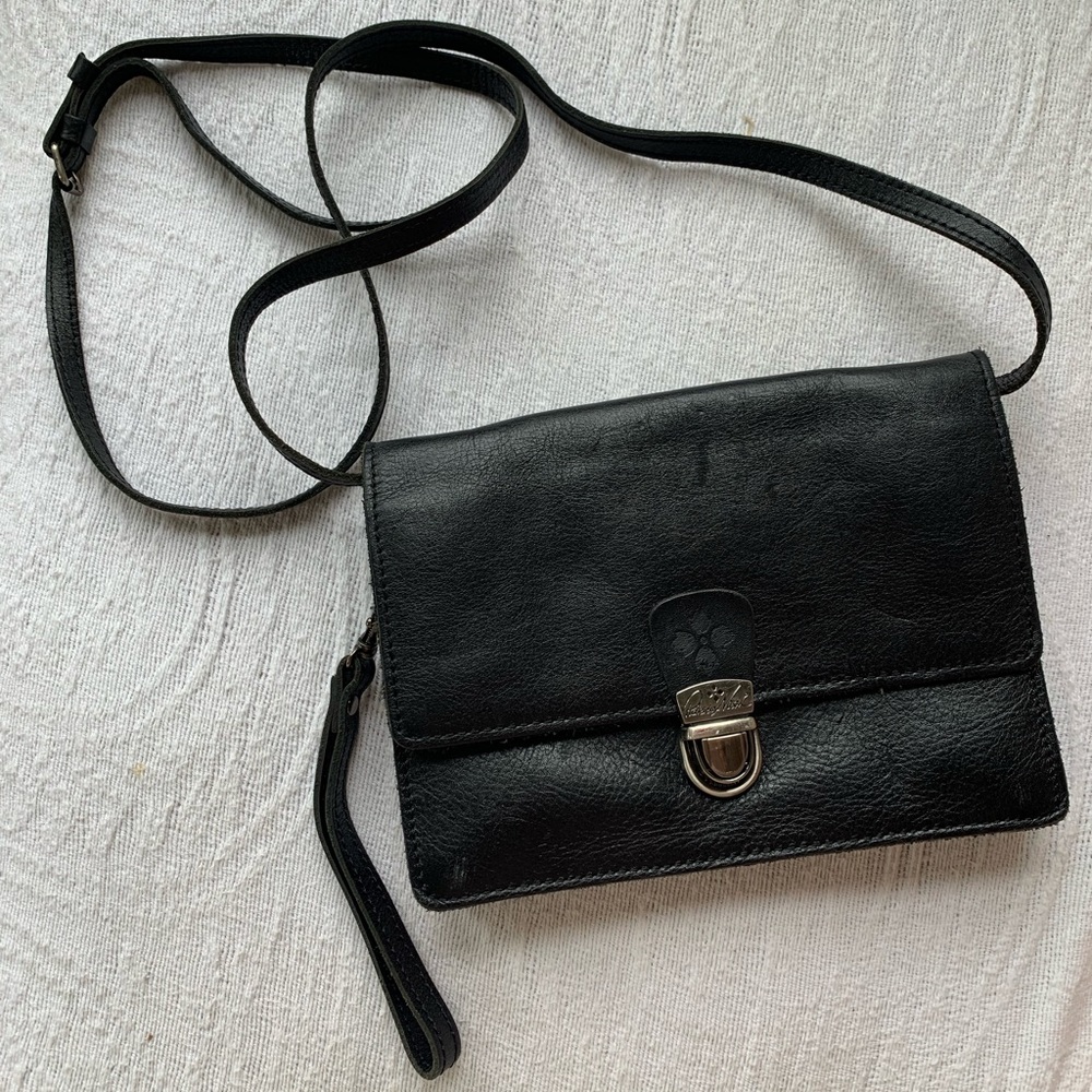 Black leather cross body purse